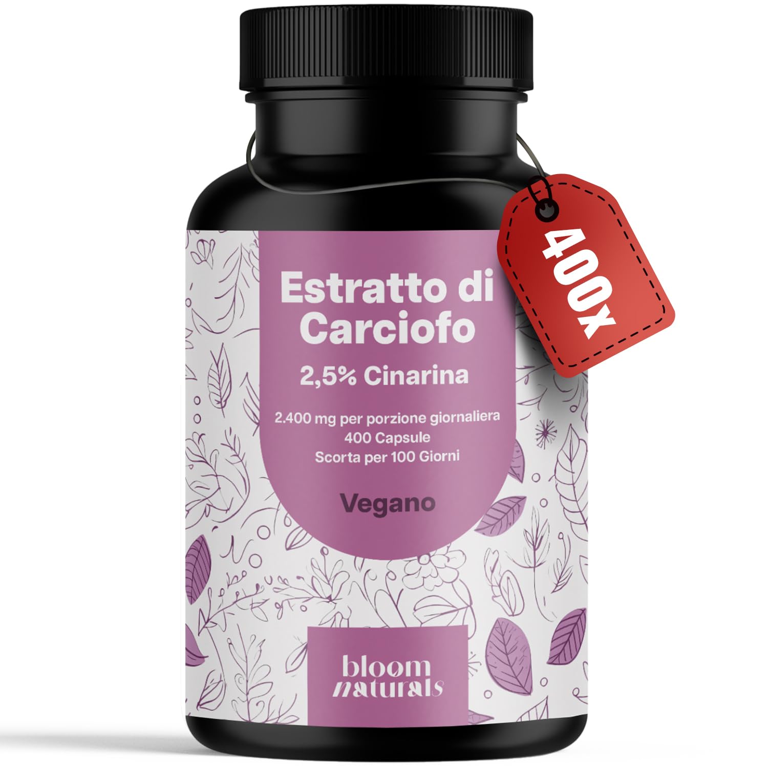 Estratto di Carciofo 2,5% Cinarina – 400 Capsule – 2.400 mg per Porzione Giornaliera – Vegano & Prodotto in Germania - Carciofo Integratore