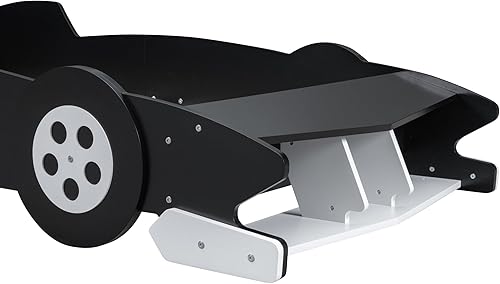 Miniatura 229 de Cama de plataforma en forma de auto de carreras con ruedas, cama de plataforma de madera tamaño individual con barandilla, cama de plataforma para