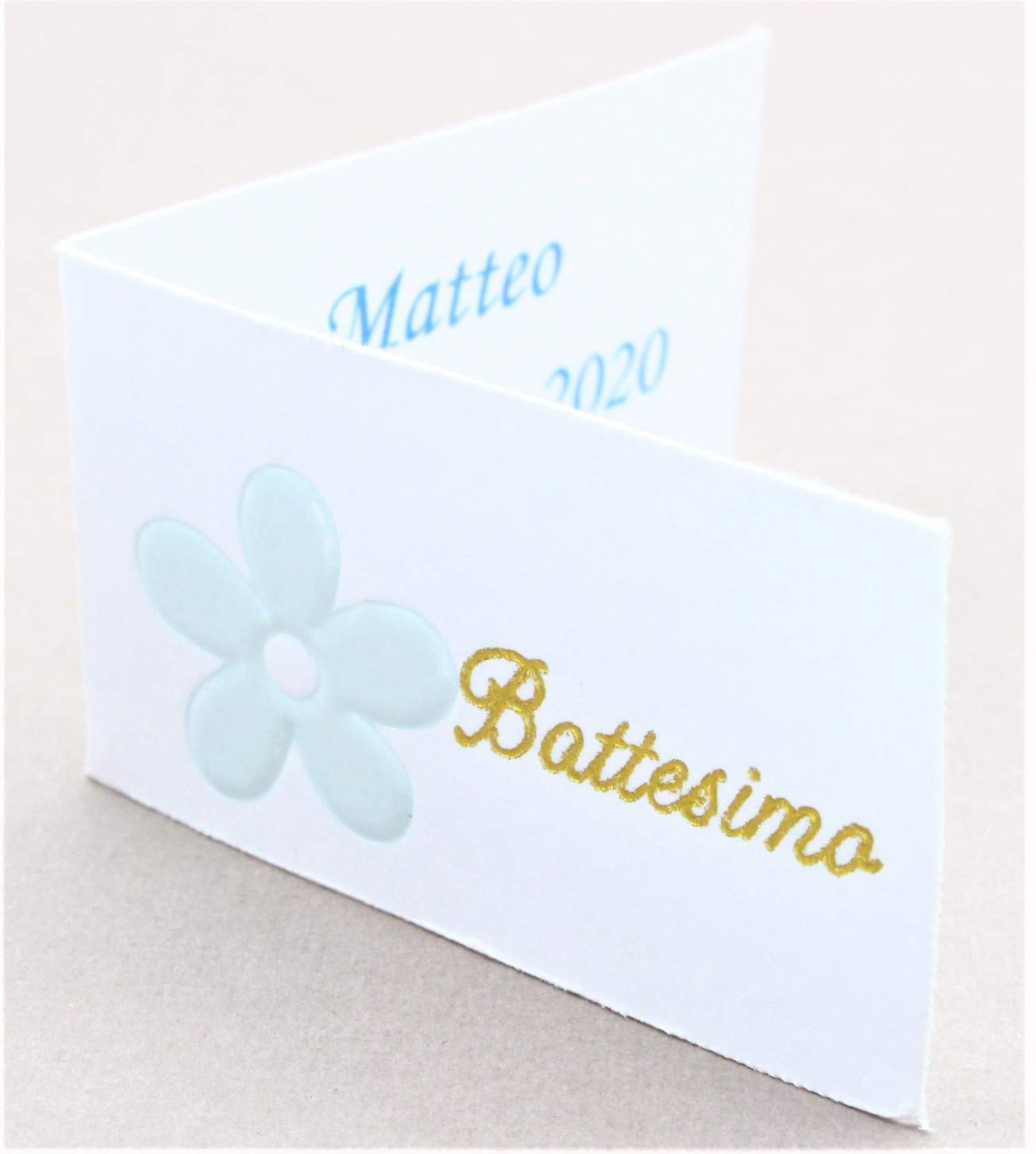 LE GEMME DI VENEZIA Bigliettini Bomboniera Battesimo Fiore Celeste Stampa Personalizzata a Colori in Omaggio (Pezzi 200)