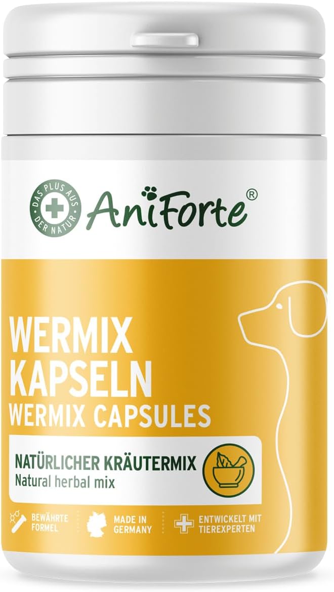 AniForte WermiX for dogs 50 capsules – 100% natural product with saponins, bitter substances, tanning agents, wormwood, natural herbs harmonize stomach & intestine
