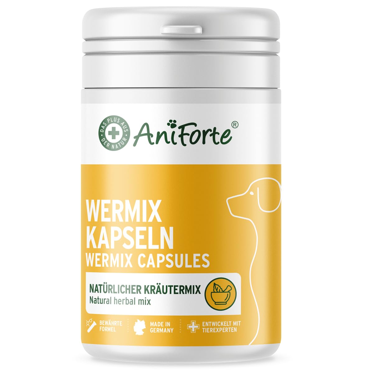 AniForte WermiX für Hunde Kapseln 50 Stück - Natürliche Inhaltsstoffe, seit 10 Jahren bewährte Alternative, Unterstützung durch Saponine, Bitterstoffe, Thymian, Wermut & Salbei