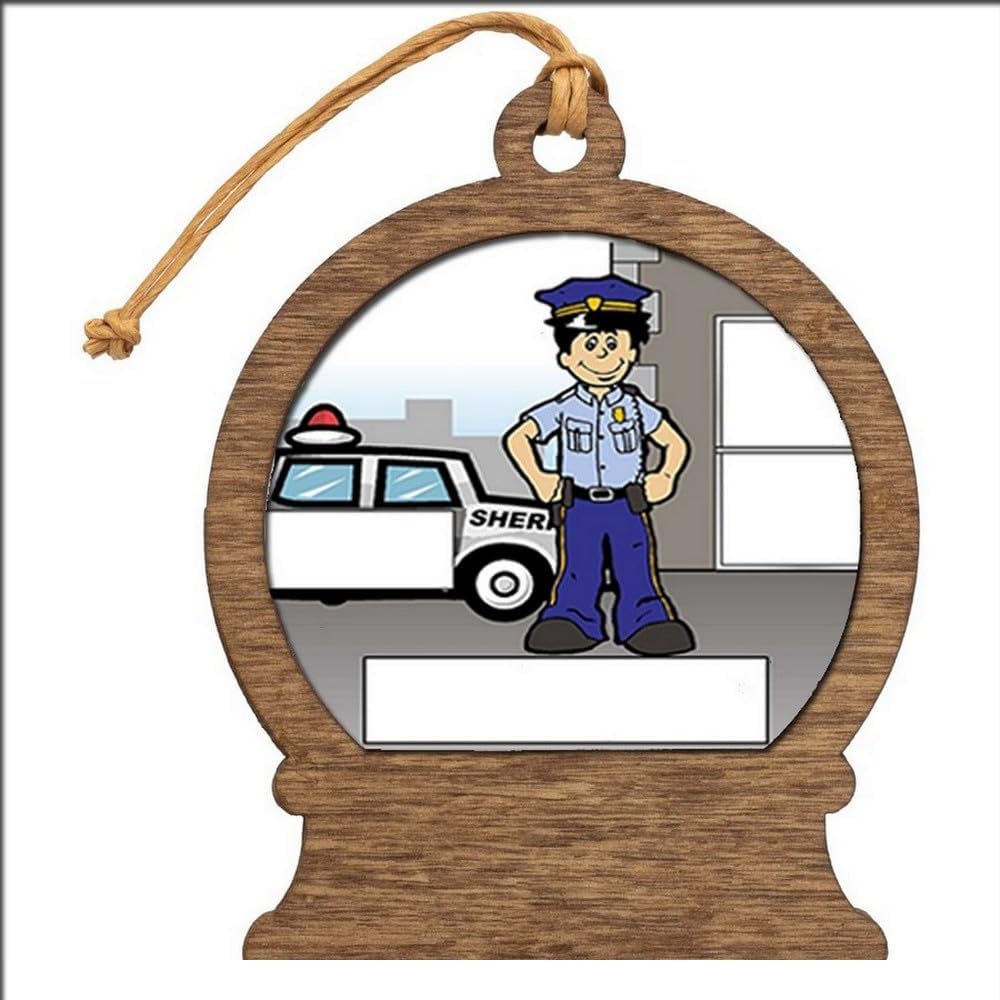 PrintedPerfection.com Personalized Sheriff - Male Wooden Snow Globe Shaped Christmas Ornament