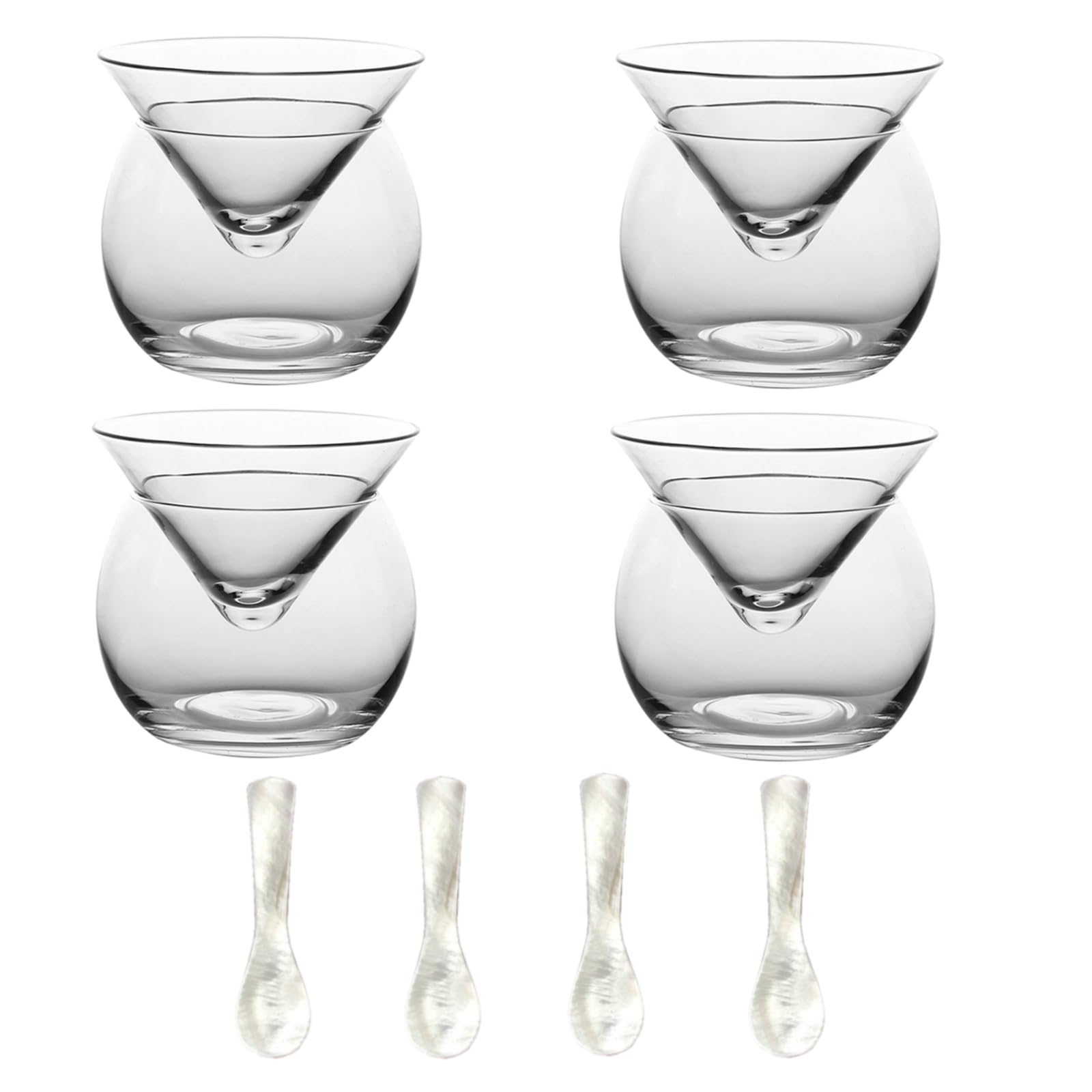 VirgoCCY Juego de 8 piezas de vidrio para servir caviar con cucharas de caviar, servidor enfriador con soporte para hielo para camarones, helado, martinis y cócteles, apto para lavavajillas
