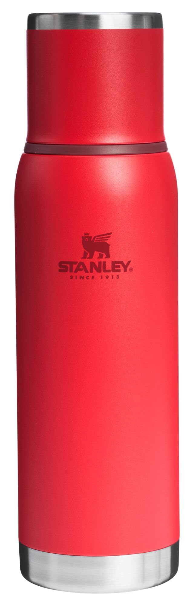 Stanley Adventure-To-Go Vacuum Bottle 1.1 qt | Wide Mouth with Leakproof Cup Lid | Keep Drinks Hot or Cold | Packable for Travel | Insulated Stainless Steel Thermal Bottle | BPA-Free | Chili Red