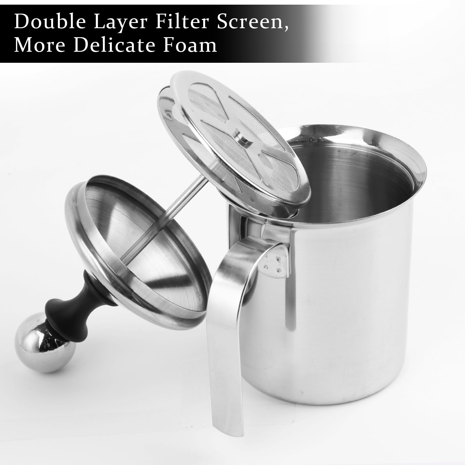 Montalatte Manuale In Acciaio Inox - 500 Ml, Doppia Rete, Per Caffè E Cappuccino - Foto 2