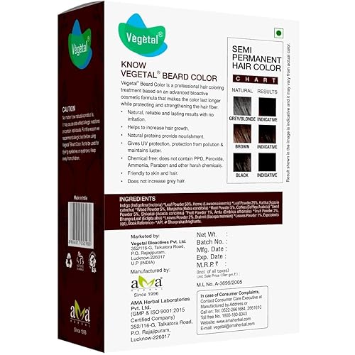 Miniatura 4 de Vegetal Color seguro marrón oscuro de 25 gm, certificado orgánico libre de alergias, color bio natural para el cabello de barba sin fórmula de