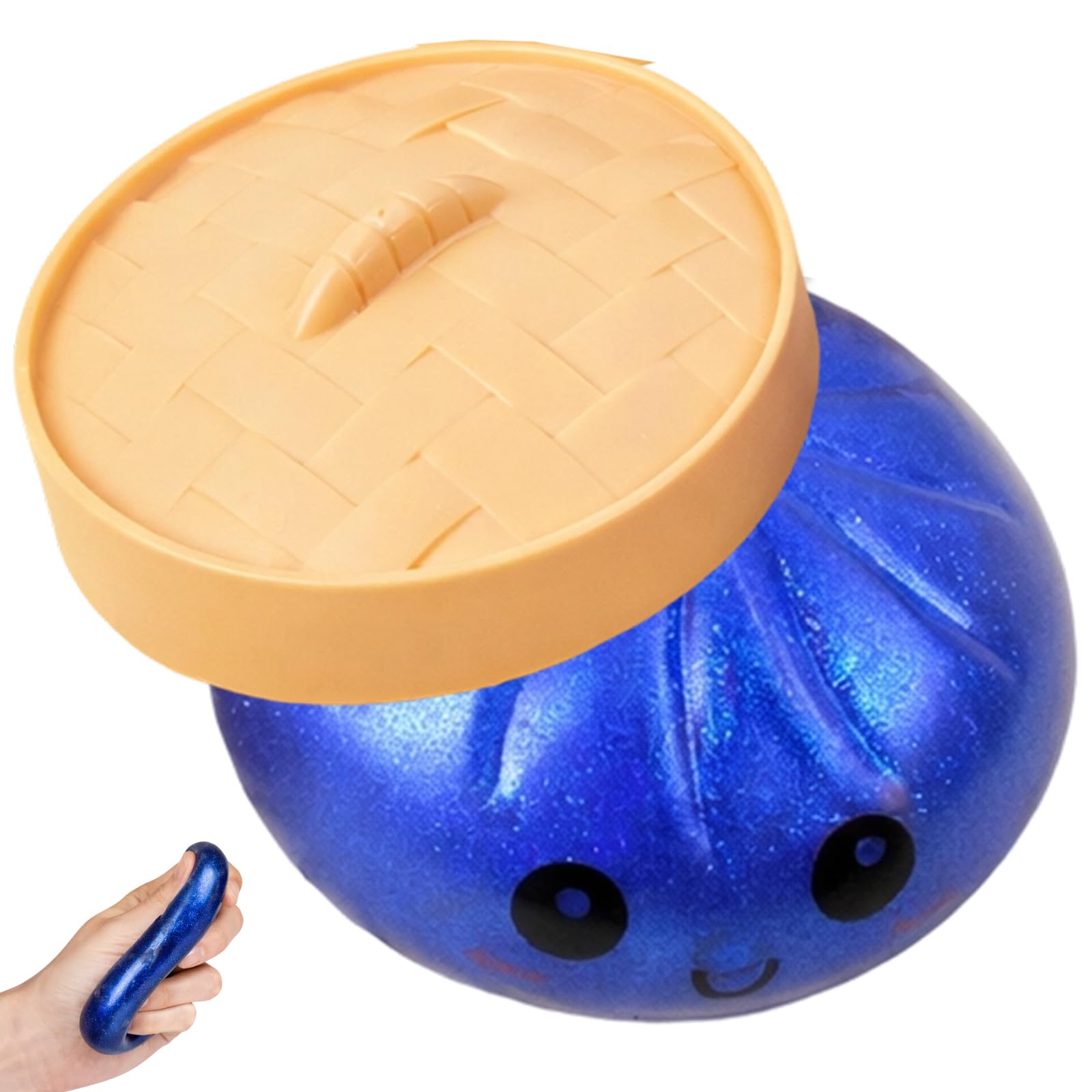 Glitter Dumpling Squishy, Blue Dumpling Squishy Ornament with Steamer Basket, Stress Relief Sensory Decoration for Desk, Home & Display