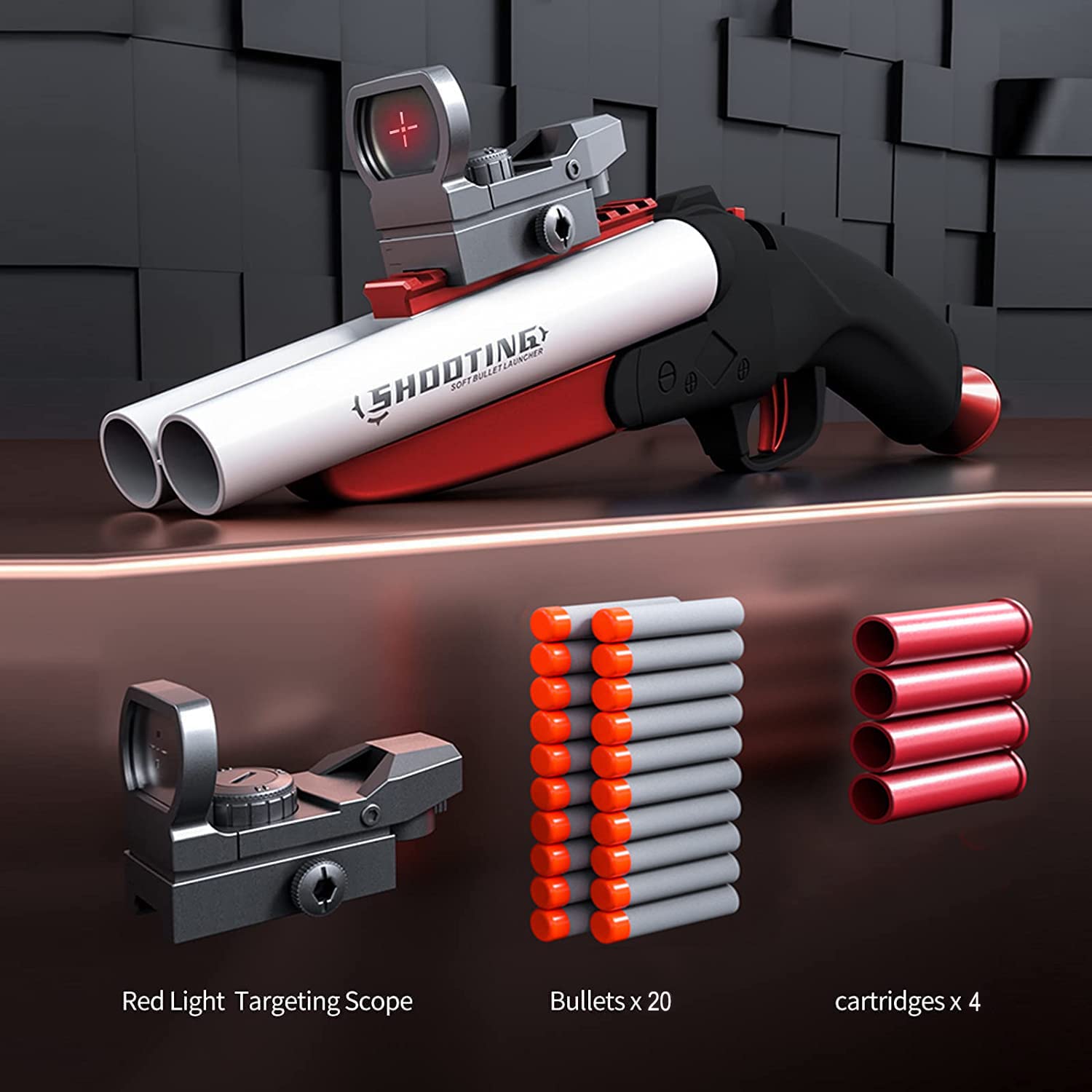 Moonmen Dress-Up Accessories Toy Foam Blaster Double Shoot Toy Shotgun with Shell Ejection for children's live CS battles Cosplay (Black)