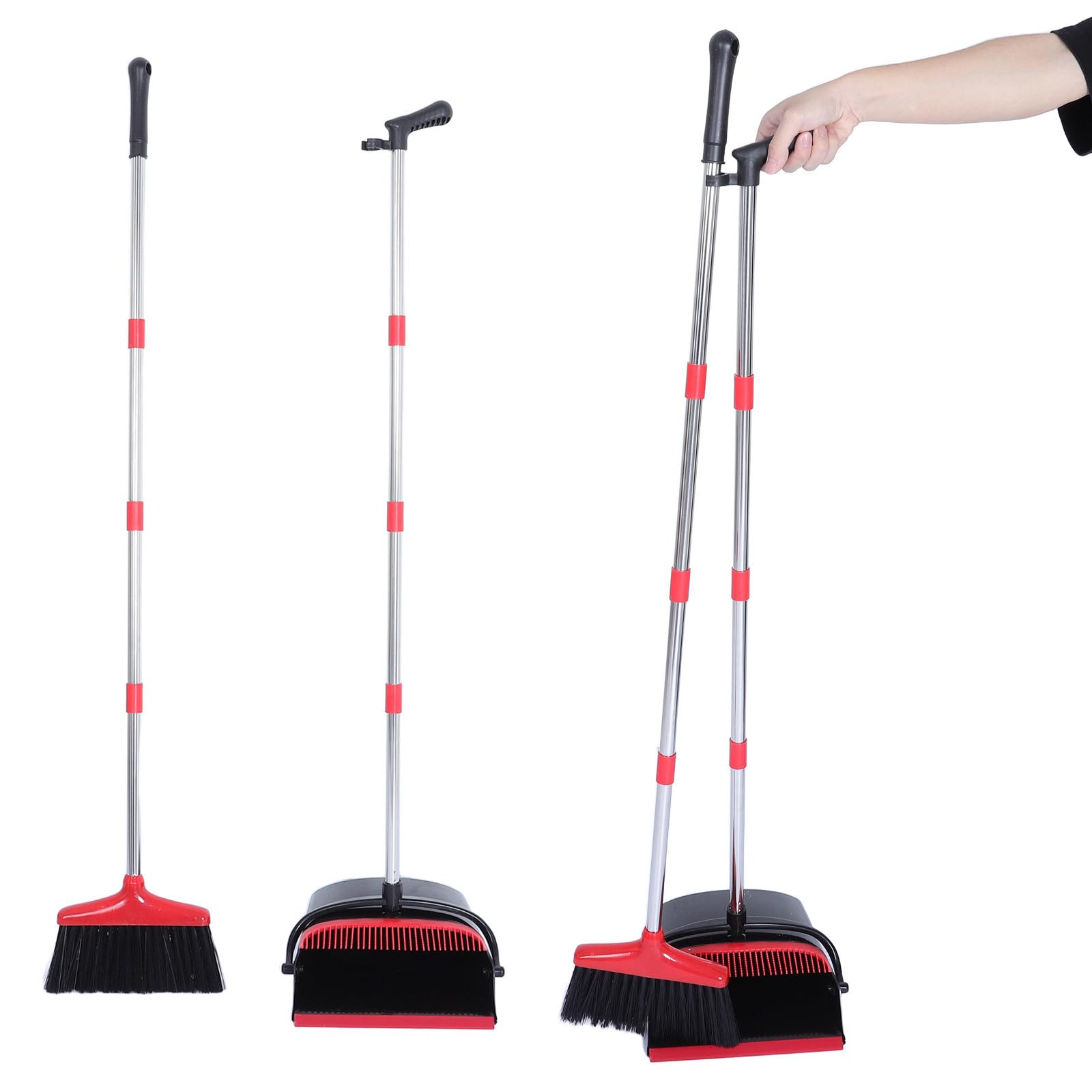 Operitacx Juego de Escoba y recogedor para el hogar, Escoba y recogedor Combinados, Mango Largo de 137 cm con Vertical Plegable, para Uso en Interiores y Exteriores.