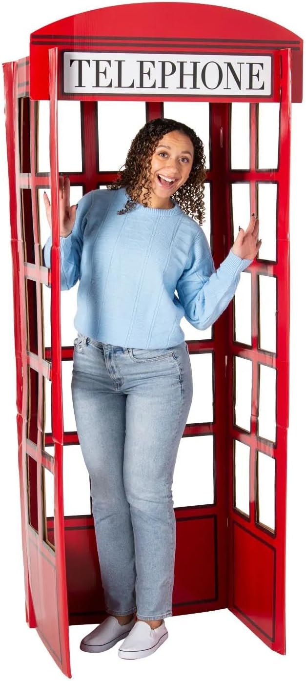 35" x 76 1/4" 3D Red Telephone Booth Cardboard Cutout Stand-Up