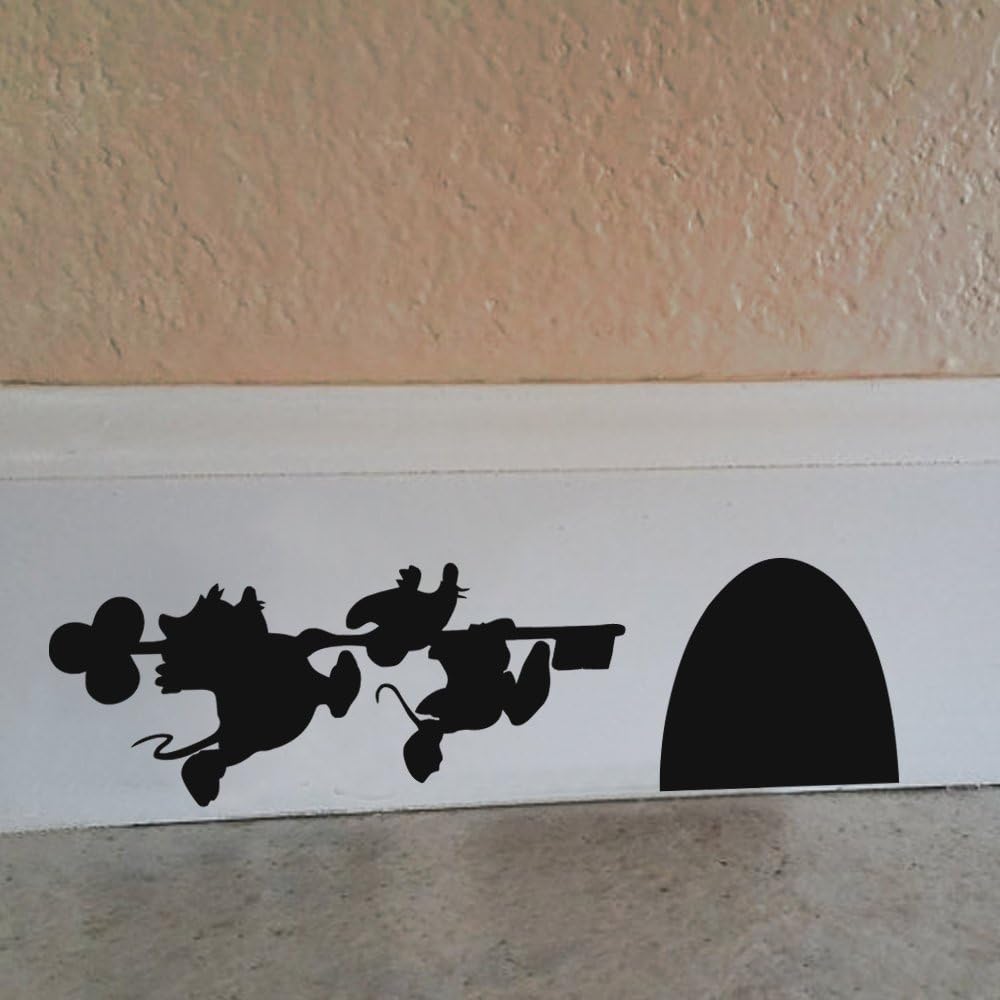 Cartoon Decal - Mickey and Minnie's Mouse House Vinyl Wall Decal(9.5"X 2.5",Black)