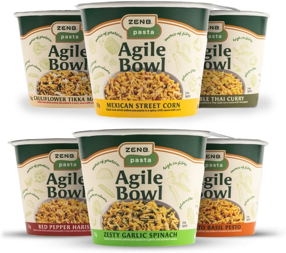 ZENB Gluten Free Instant Pasta Pot - Fast Cook 100% Yellow Pea Pasta - Vegan and Coeliac Friendly (Variety 6 Pack)