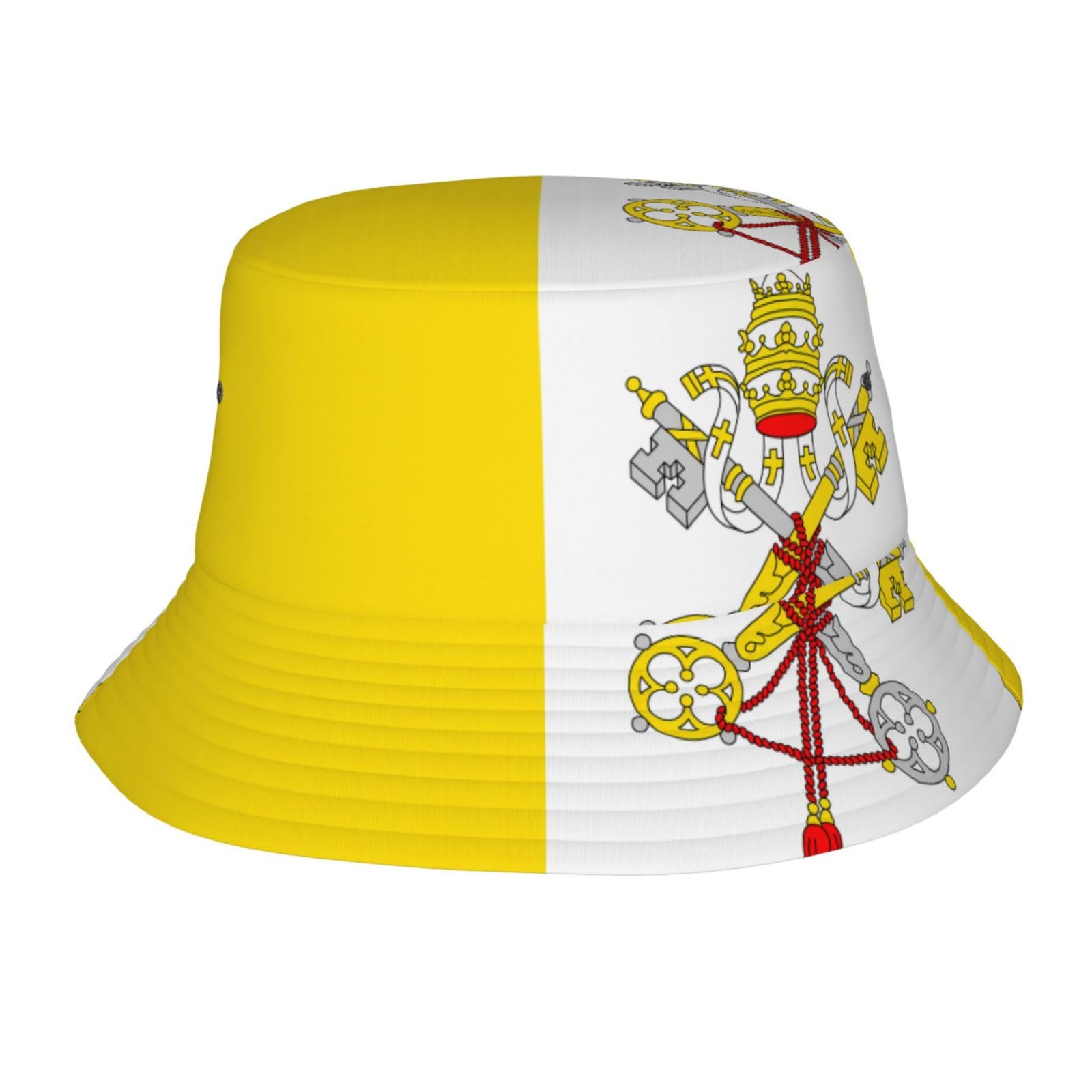 Vatican Flag Printed Bucket hat, Wide Brimmed Outdoor Sun hat, Suitable for Fishing and Hiking Black