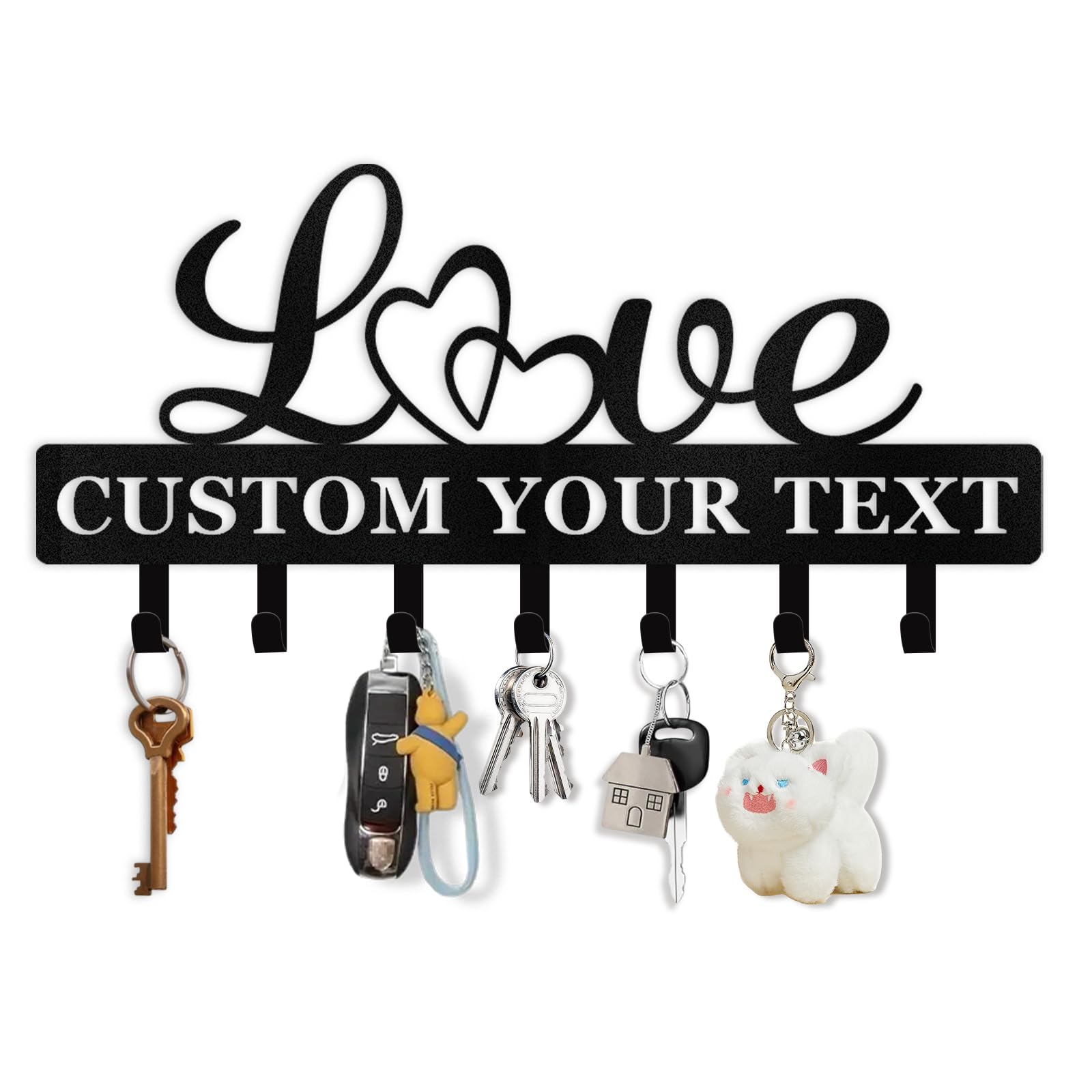Dyoart Personalized Key Holder for Wall - Key Holder Wall Mount with Love Design, Key Hooks for Wall, Custom Name Key Rack Coat Rack, Anniversary Couple Gifts, Key Hanger Decor for Bedroom, Entryway