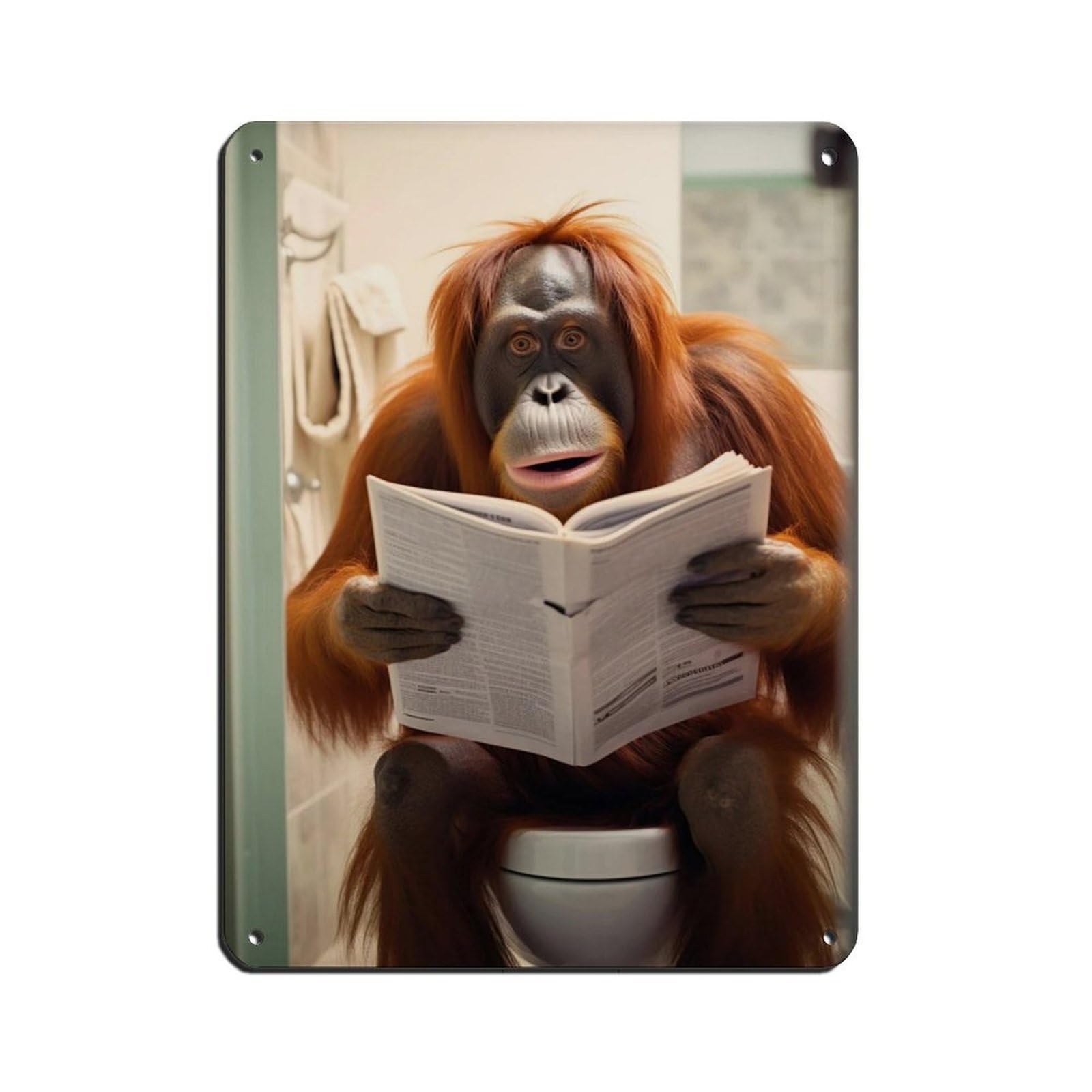 Lxwnze 30L X 40W Cm Orangutan Ape Sitting On The Toilet Reading A Newspaper (3) Tin Sign Vintage Metal Pub Club Cafe Bar Home Wall Art Decoration Poster Retro 12X16inch(30X40cm)