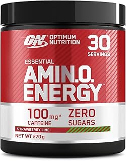 Optimum Nutrition Amino Energy Pre Workout Powder, Energy Drink with Amino Acids, BCAA and L-Glutamine, Food Supplement with Vitamin C and Caffeine, Strawberry Lime Flavour, 30 Servings, 270 g