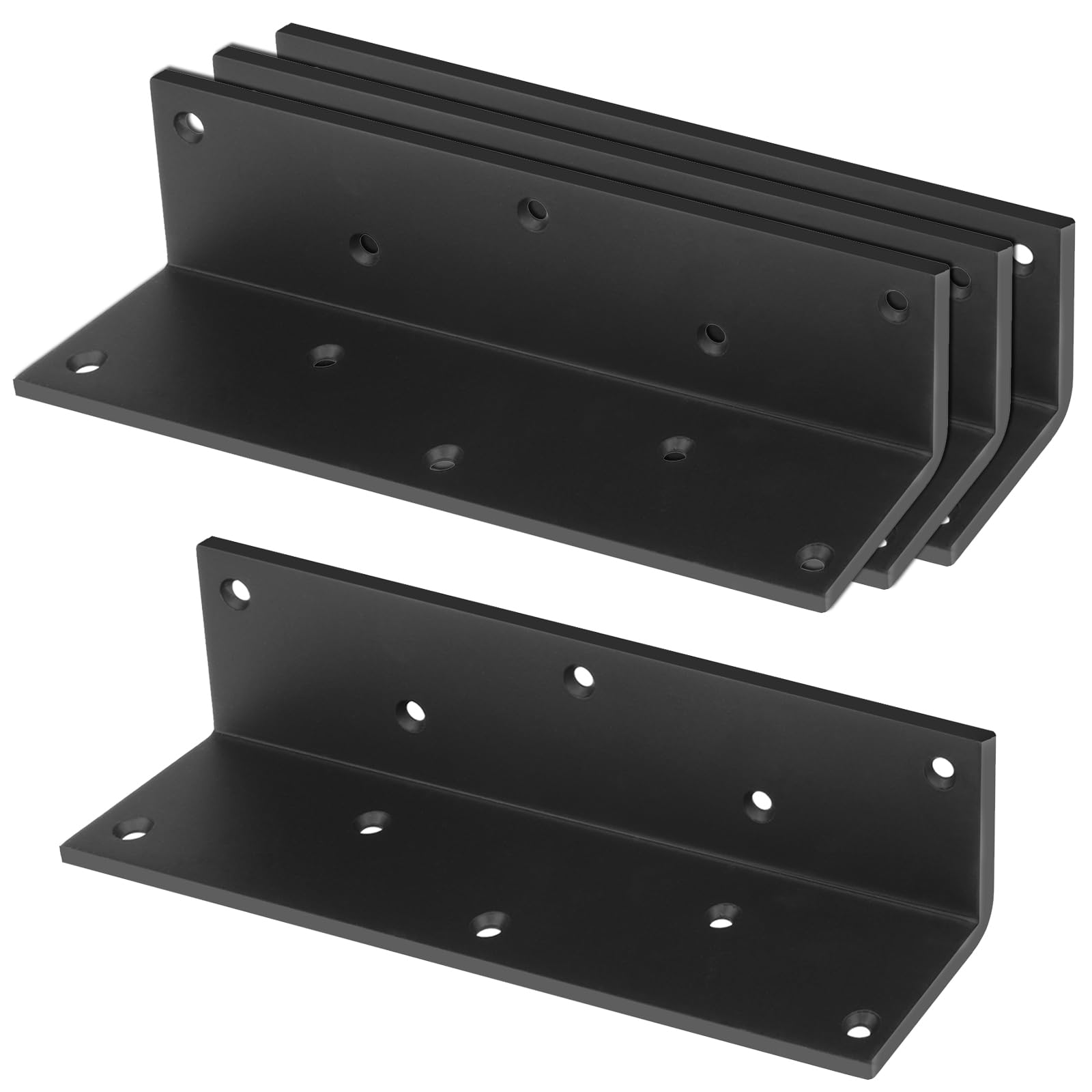 4 staffe angolari a L in acciaio da 7 7/8 "x 2" giunto metallico, spessore 2,9 mm, carico massimo 117,9 kg, gancio angolare per ripiani in legno, mobili, mobili (nero), viti non incluse