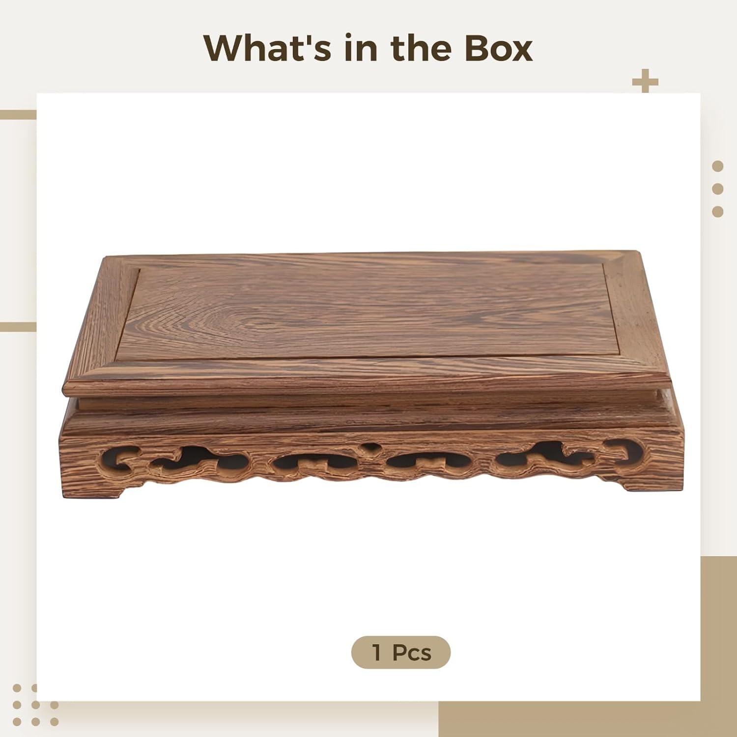 Display Stand In Rosewood, Rectangular Carved Wooden Base For Fish Tanks, Sculptures, Vases, 26 Cm Long, Smooth Finish For Classic Home Or Office Use