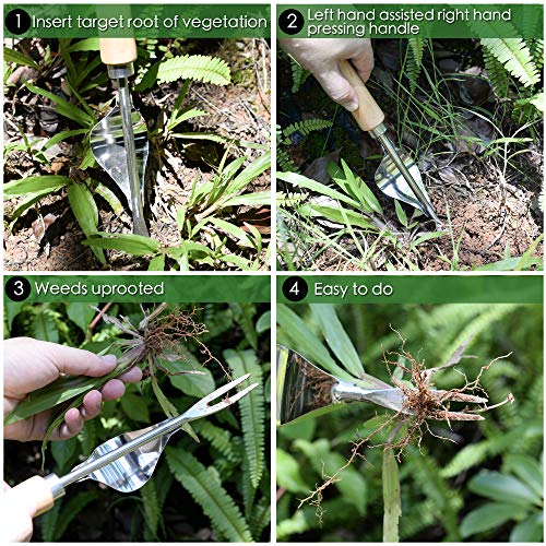 Garden Hand Weeder And Trowel Tool Kit - Digging, Shovel, Grass Puller, Remover, Dandelions, Thistle, Lawn Picker, Claw Fork, Stainless Digger For Small, Root, Prong Short Gardening Waste Bag Included