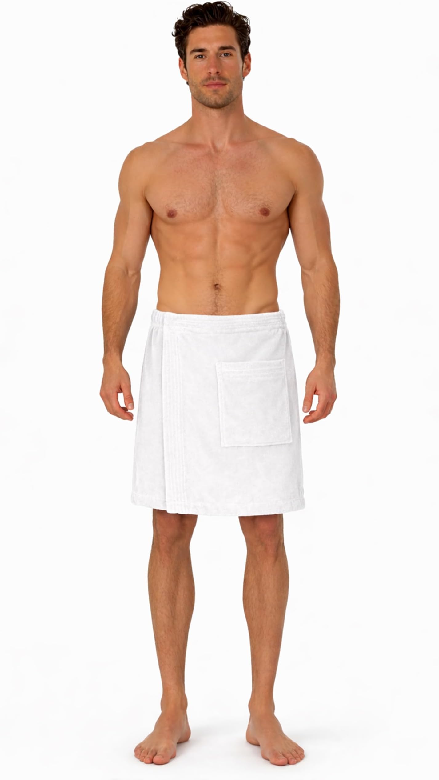Men's Velour Cotton Terry Shower and Bath Towel Wrap (One Size) (White) by Turkish Linen