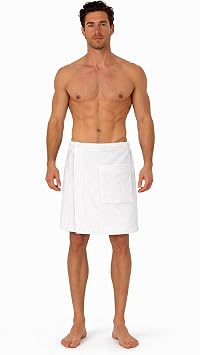Turkish Cotton Terry Velour Adjustable Body Wrap Towel for Men White, One Size
