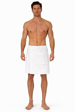Turkish Cotton Terry Velour Adjustable Body Wrap Towel for Men White One Size