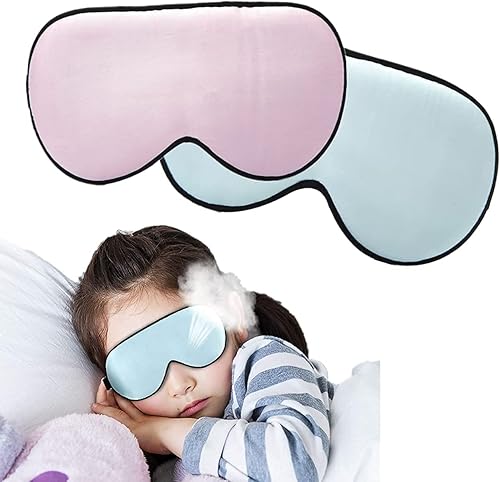 Máscara de dormir para niños con correa ajustable 2 mascarillas de seda súper suaves para luces de bloque de dormir azul y rosa