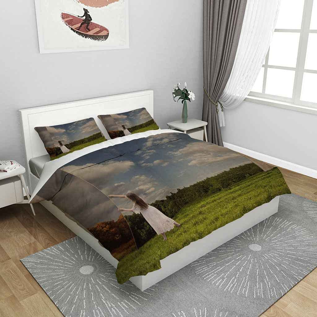 Zestaw poszewek na kołdrę Super King 260 x 220 cm 3D zestaw pościeli niebieskie niebo i zielona trawa ultra miękka pościel poszewka na kołdrę z zamkiem błyskawicznym dla dorosłych nastolatków 1 poszewka na kołdrę i 2 x poszewka na poduszkę (50 x 75 cm)