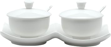 Red Vanilla Vanilla Fare Bowls with Covers and Spoons