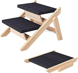 Dog Stairs/Ramp for Bed, Wooden Convertible Pet Steps, Portable Dog Step Up to 180 Pound for Elderly/Short-Legged Dogs, 2 Steps for Beds, Couch, Cars