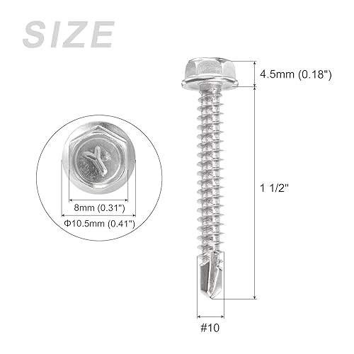 Miniatura 2 de METALLIXITY Tornillos autoperforantes para arandela hexagonal (#12 x 58 pulgadas), 25 unidades, acero inoxidable 410 tornillos de rosca hexagonales