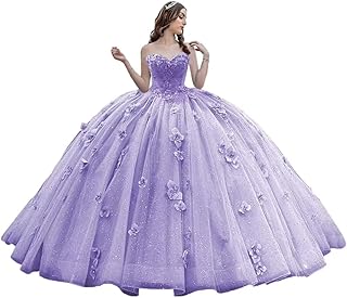 Princess Sweetheart Quinceanera Dresses Floral Lace Ball Gown Glitter Beaded Prom Dresses - Buy now