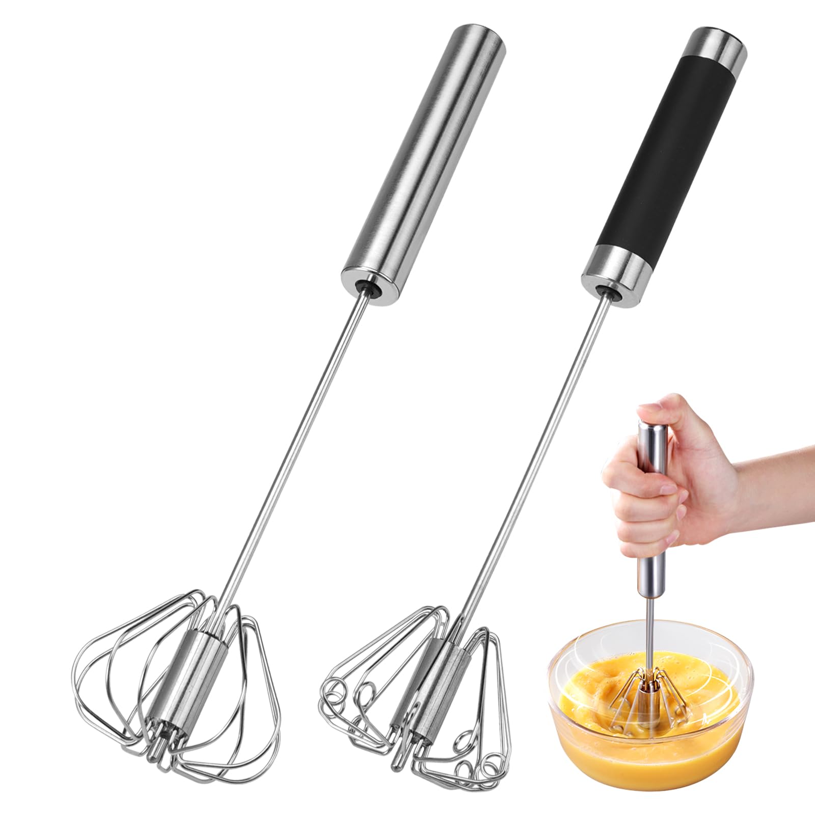 Semi-automatische eiergarde, roestvrijstalen eierklopper roterende garde blender Hand Push Mixer roerder voor eenvoudig bakken mengen kloppen kloppen en roeren Semi-automatische eiergarde, roestvrijstalen eierklopper roterende garde blender Hand Push Mixer roerder voor eenvoudig bakken mengen kloppen kloppen en roeren
