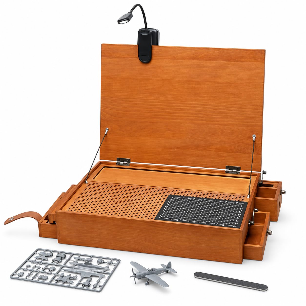 Tavolo da lavoro portatile per modellismo, spazio archiviazione integrato
