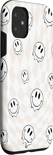 Miniatura 3 de Funda para iPhone 11 Retro Swirl Happy Smiling Face Goteada a cuadros beige claro