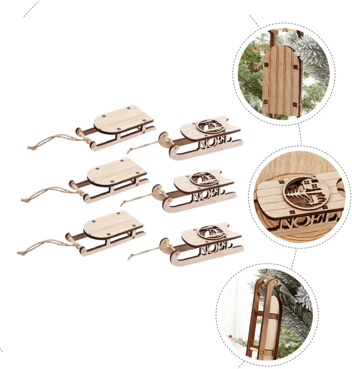 SHINEOFI 12pcs Unfinished Wooden Sleigh Cutouts for DIY Christmas Tree Decorations Wooden Hanging Ornaments for Holiday Crafting for Indoor Table Decor and Festive Displays