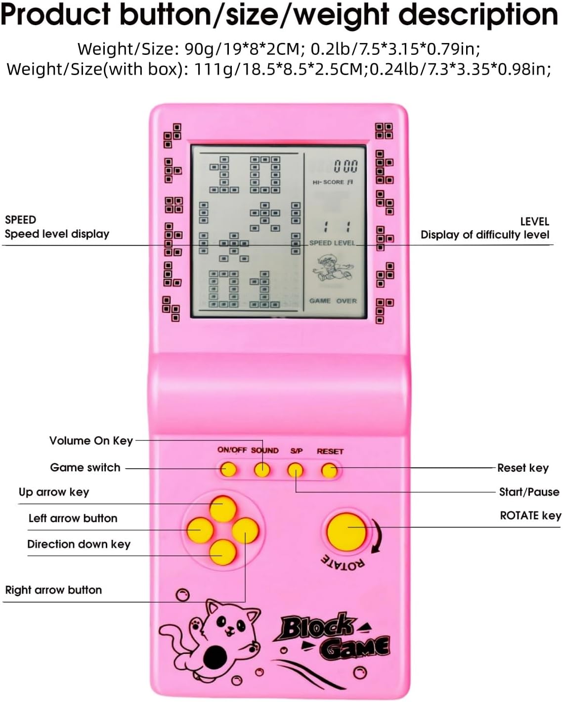 3.5-inch Brick Game Console Retro Portable Pocket Game Device Children's Puzzle Block Console Birthday Retro Nostalgic Simple and Easy to Play (Pink)