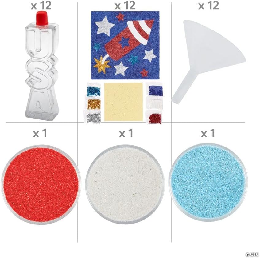 Fun Express Patriotic Sand Art Craft Kit Assortment – Makes 24