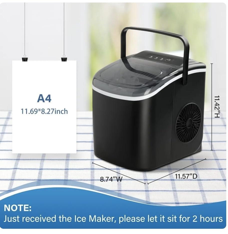 Generic Ice Maker for Countertop, 9 ice Cubes Ready in 6 Minutes, 26lb ice/24hr, self-Clean ice Machine with Plastic Spoon and Basket