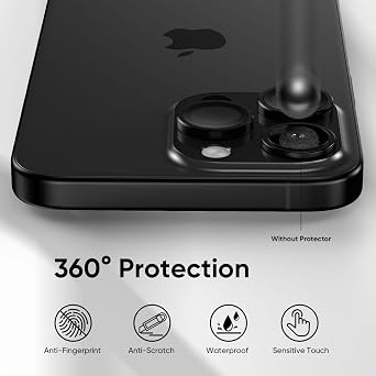 FLOLAB NanoArmour Anti-Reflective for iPhone 16 Pro Max/iPhone 16 Pro Camera Lens Protector - Durable Tempered Glass with Aluminum Ring, TruColors, Ultra Clear, Easy Install - Black