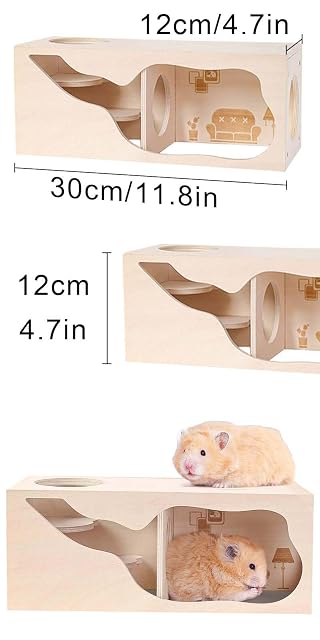 Foto 2 de 6 de Escondite de hámster para Mascotas pequeñas, Casa de Madera para Hámster, Casita Madera para Hámsters