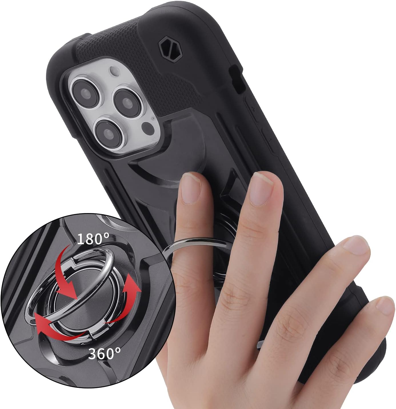 MARKILL Compatible with iPhone 14 Plus Case 6.7 Inch with 360 Degree Rotate Ring Stand, Military Grade Drop Protection Full Body Rugged Heavy Duty Protective Cover for iPhone 14 Plus. (Black)