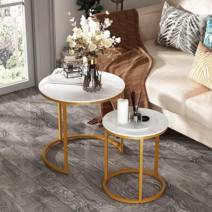 See full amazon price history chart for Dime Arts Shoppee Round Nesting Table Simple Modern Small Round Table MDF Top Metal Table Living Room Sofa Set of 2 (Golden White) Dime Arts Shoppee Round Nesting Table Simple Modern Small Round Table MDF Top Metal Table Living Room Sofa Set of 2 (Golden White) (B0B9MMQQ6G) Amazon Price History, Amazon Price Tracker