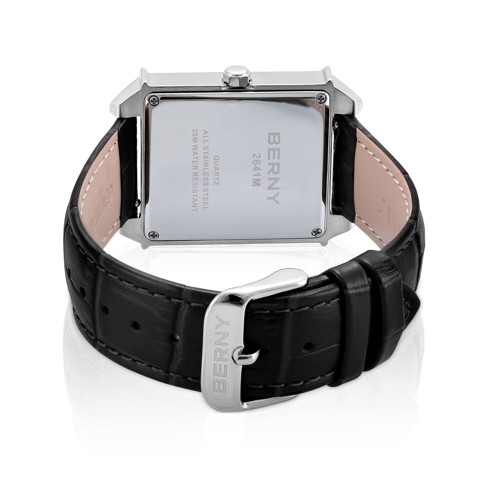 BERNY Montres carrées pour Hommes Mouvement Suisse Montre à Quartz Calendrier rectangulaire Montre à Bracelet en Cuir