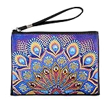 5D Handmade Diamond Painting Leather Purse Clutch Peacock Special Shaped Makeup Shoulder Bag for Women Wedding Party Evening (C)