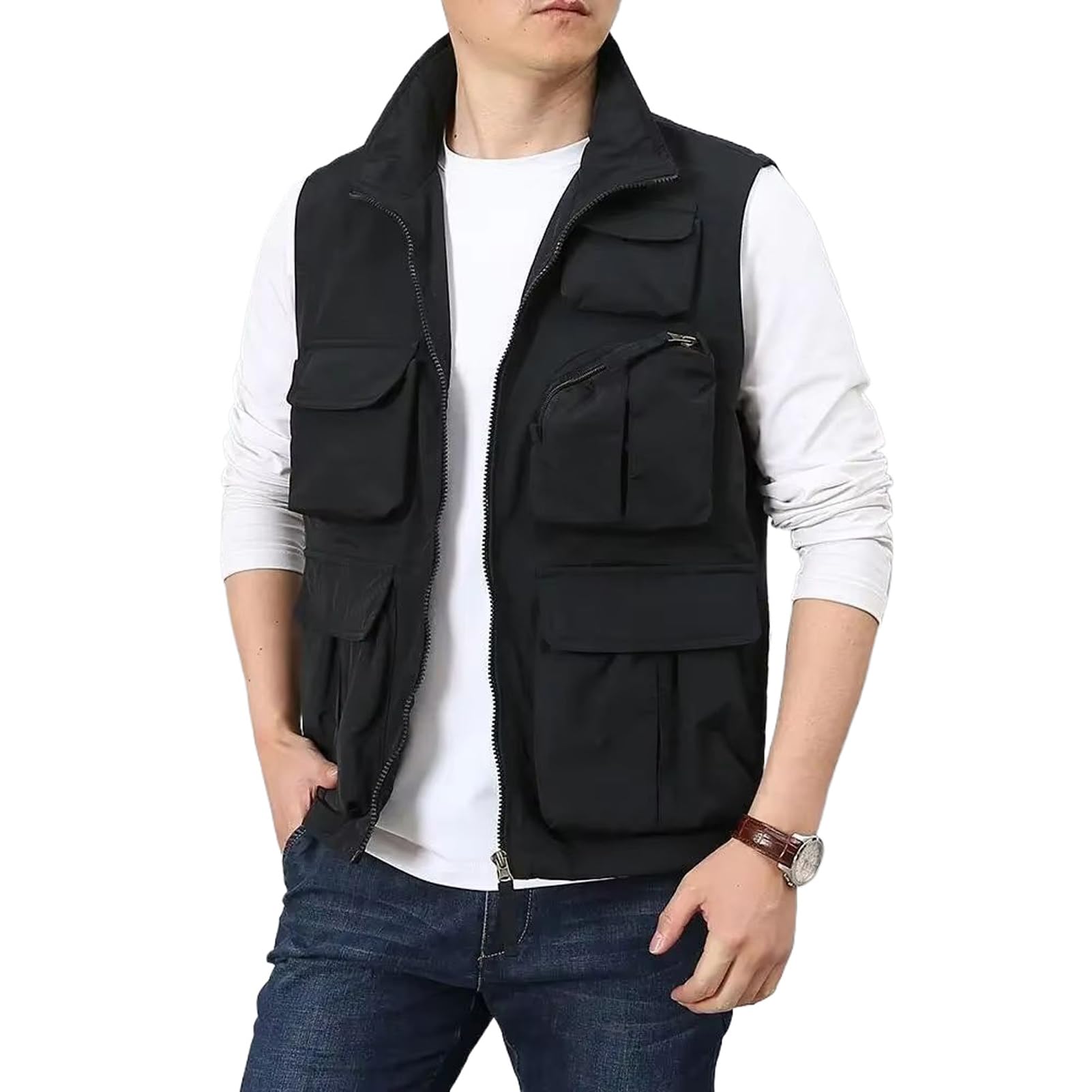 Chaleco de pesca para hombre de primavera verano con bolsillos exteriores 8
