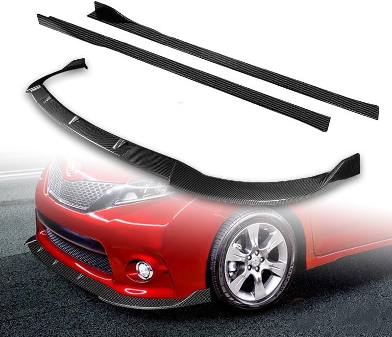 9pcs Combo Front Bumper Body Kit Lip + Side Skirt Extensions Diffuser Compatible with 2011-2017 Toyota Sienna SE Model Only 2012 2013 2014 2015 2016 (Painted Carbon)