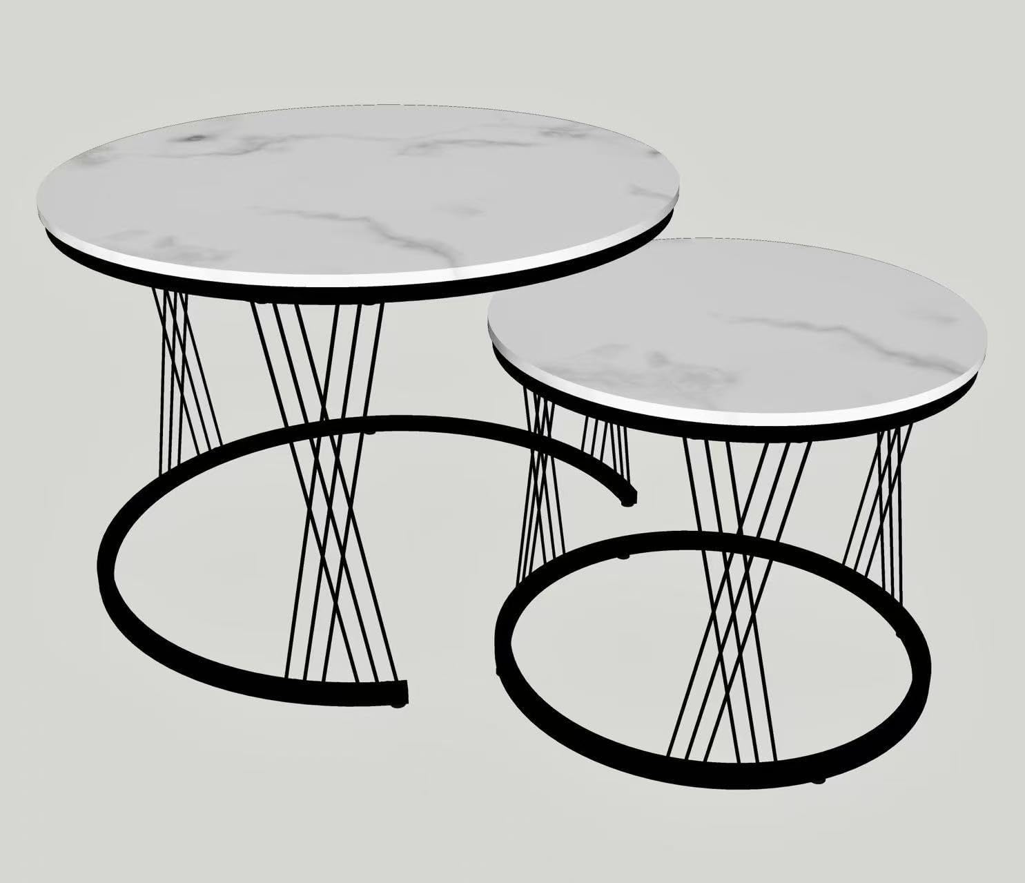 AT-VALY 27.5 Inch Round Nesting Coffee Table Set of 2, White Marble Look MDF Top & Gold Metal Legs, Modern End Tables