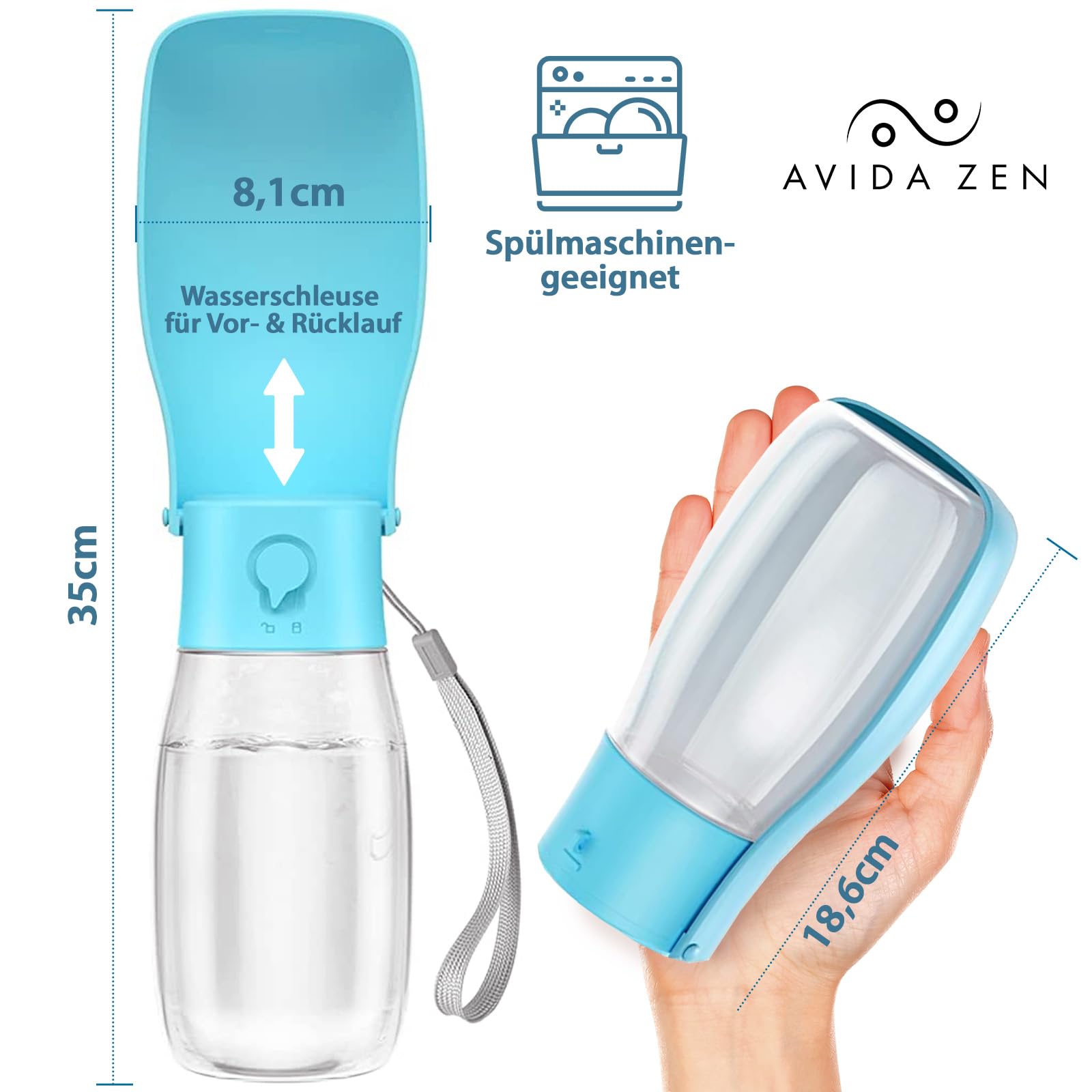 Hundewasserflasche 600ml Mit Futterbehälter - Auslaufsicher Für Unterwegs