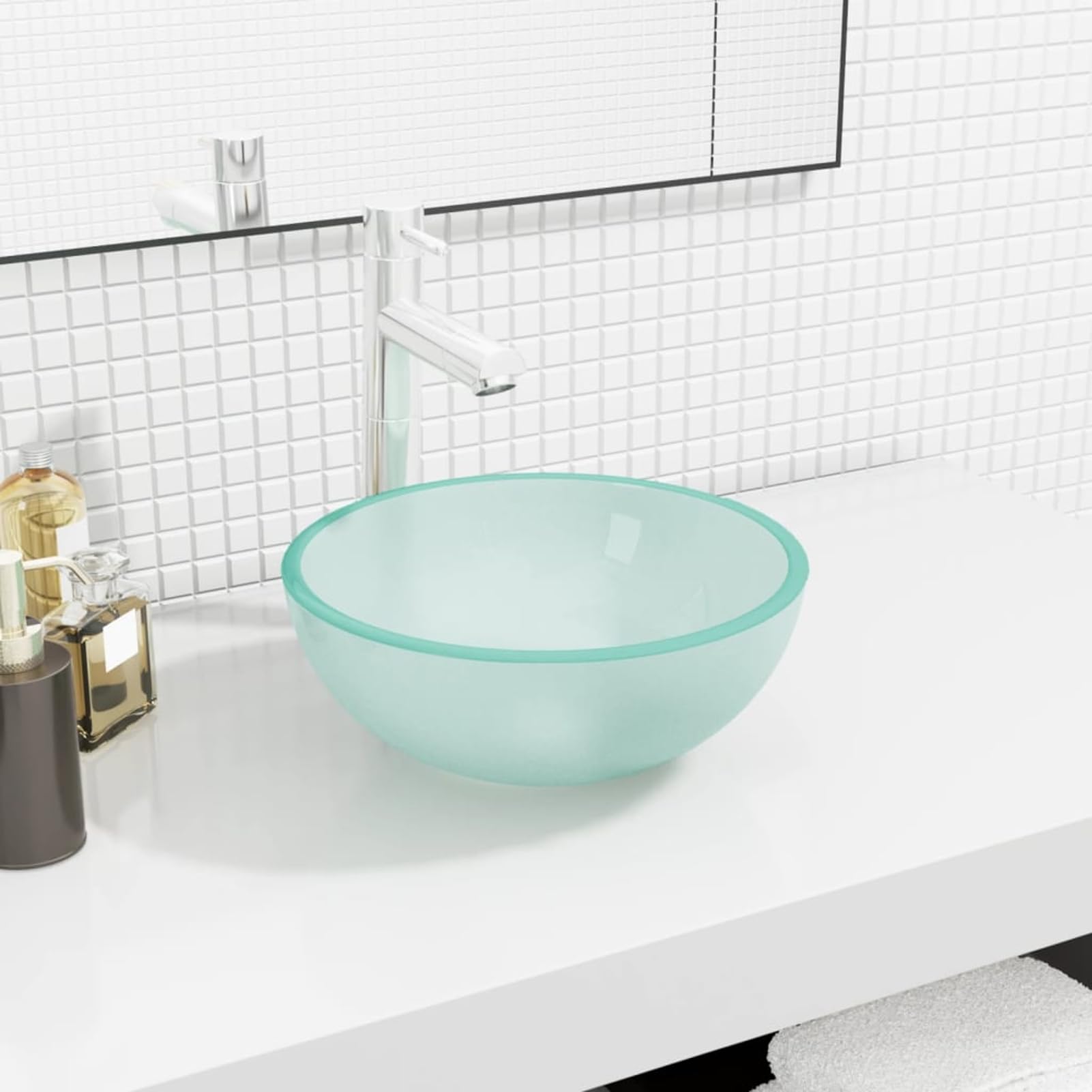 Homgoday Lavabo de Cristal Templado Moderno - Diseño Sobre Encimera, Fácil de Limpiar, Color Esmerilado, 30x12cm